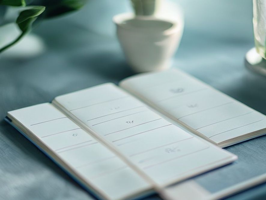 Minimalist notebook showing weekly tracking grid for evening routine completion